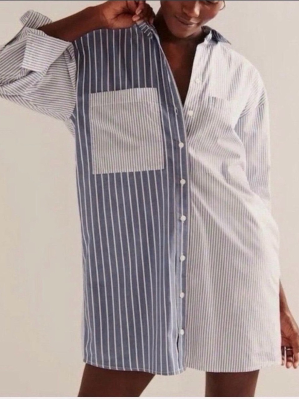Abercrombie & Fitch Women’s Two-Tone Blue White Striped Button-Down Shirt Dress